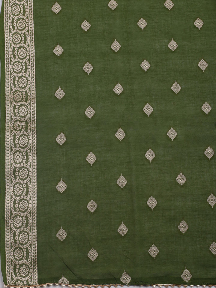 Neck Embroidered Chanderi Unstitched Suit With Dupatta