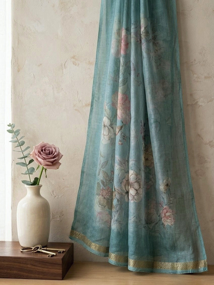Embroidered Linen Blend Unstitched Suit With Pant &amp; Dupatta