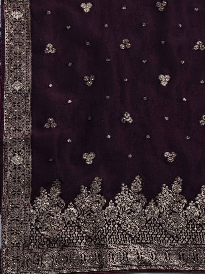 Embroidered Art Silk Unstitched Suit With Dupatta