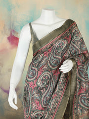 Printed Tussar Aqua Green Saree