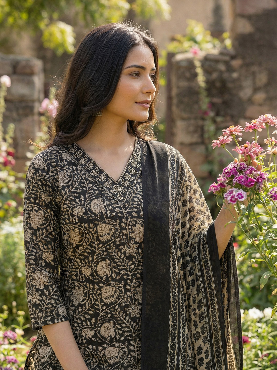 Printed Cotton Blend Kurta With Pant &amp; Dupatta