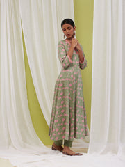 Floral Printed Cotton Anarkali Kurta With Pants