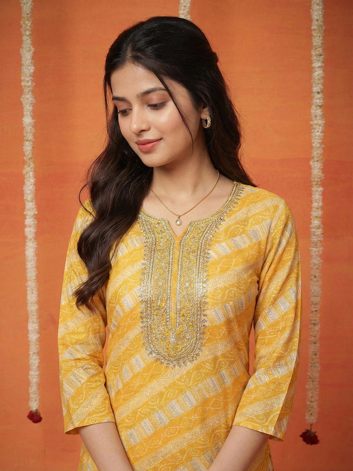 Printed Cotton Blend Kurta With Pant