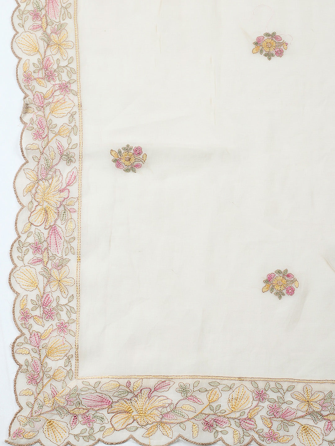 Embroidered Chanderi Unstitched Suit With Pant &amp; Dupatta