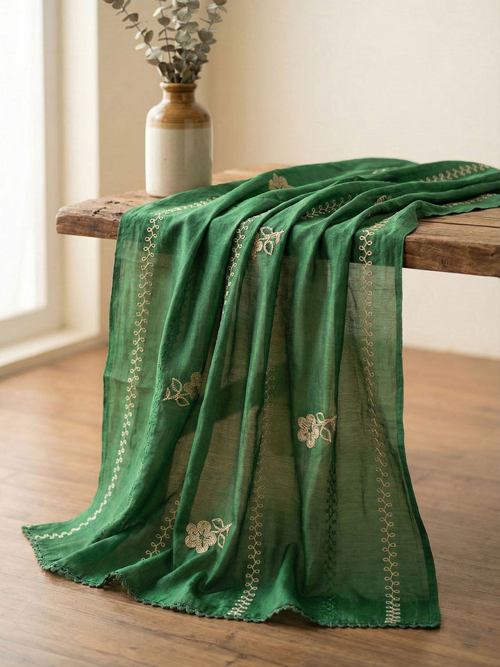 Embroidered Cotton Blend Unstitched Suit With Pant &amp; Dupatta