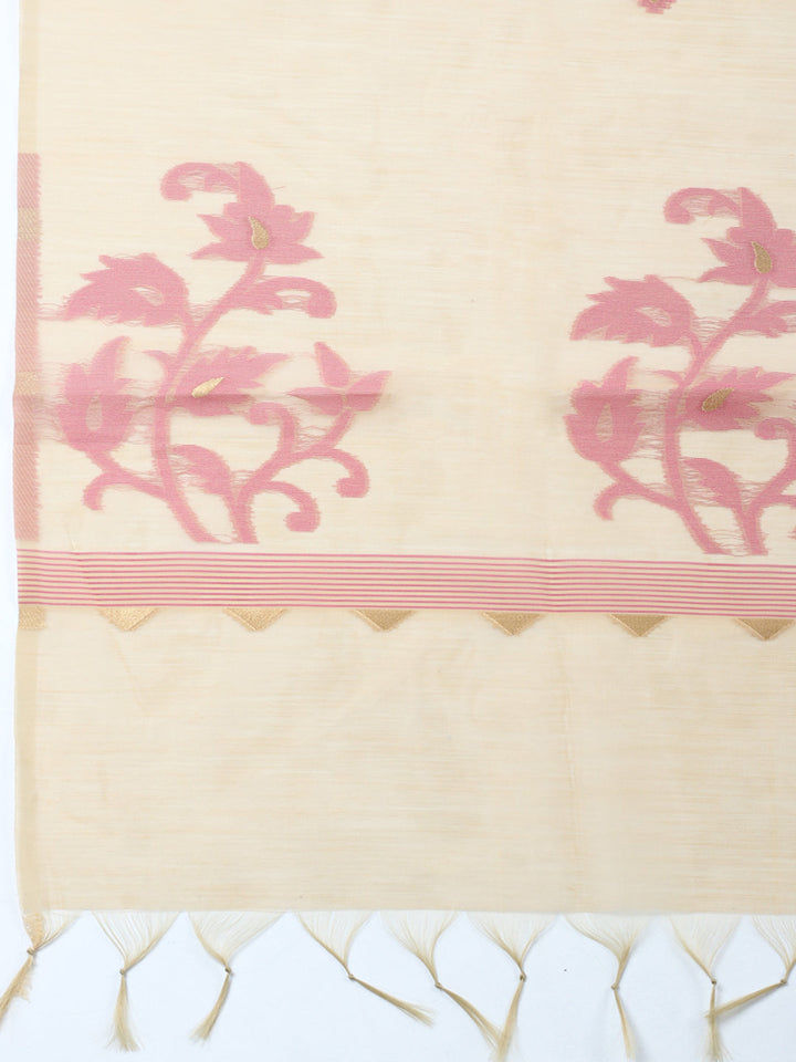 Printed Chanderi Unstitched Suit With Pant &amp; Dupatta