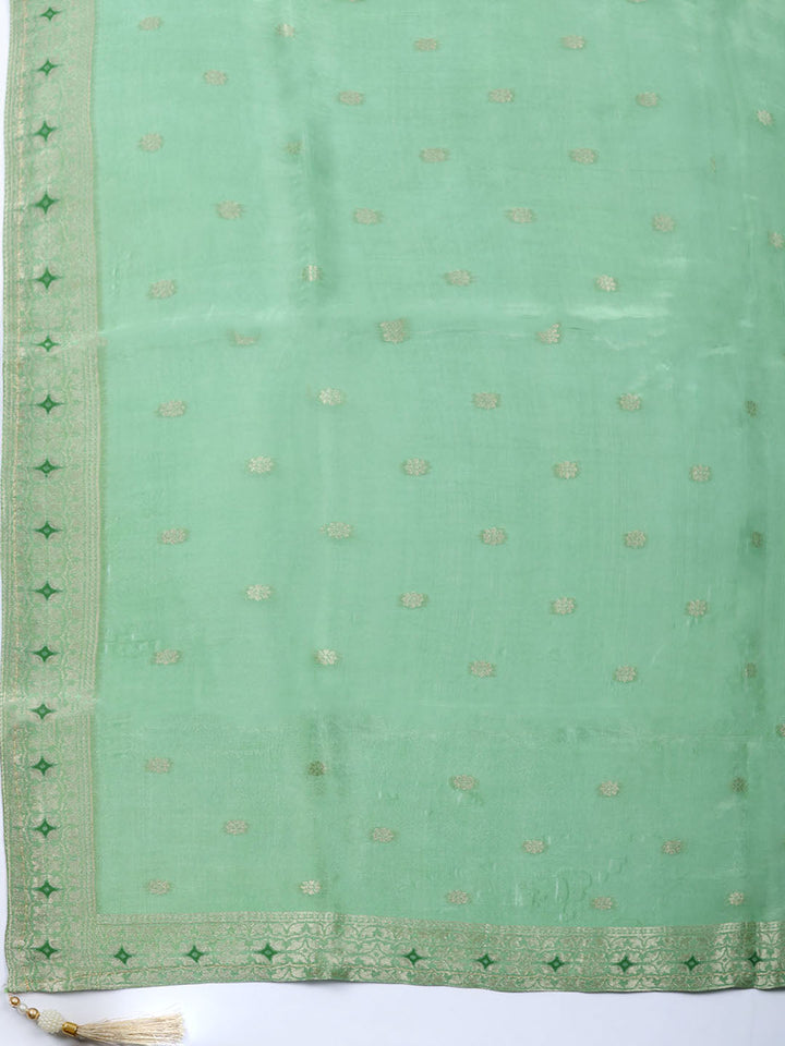 Embroidered Chanderi Unstitched Suit With Pant &amp; Dupatta