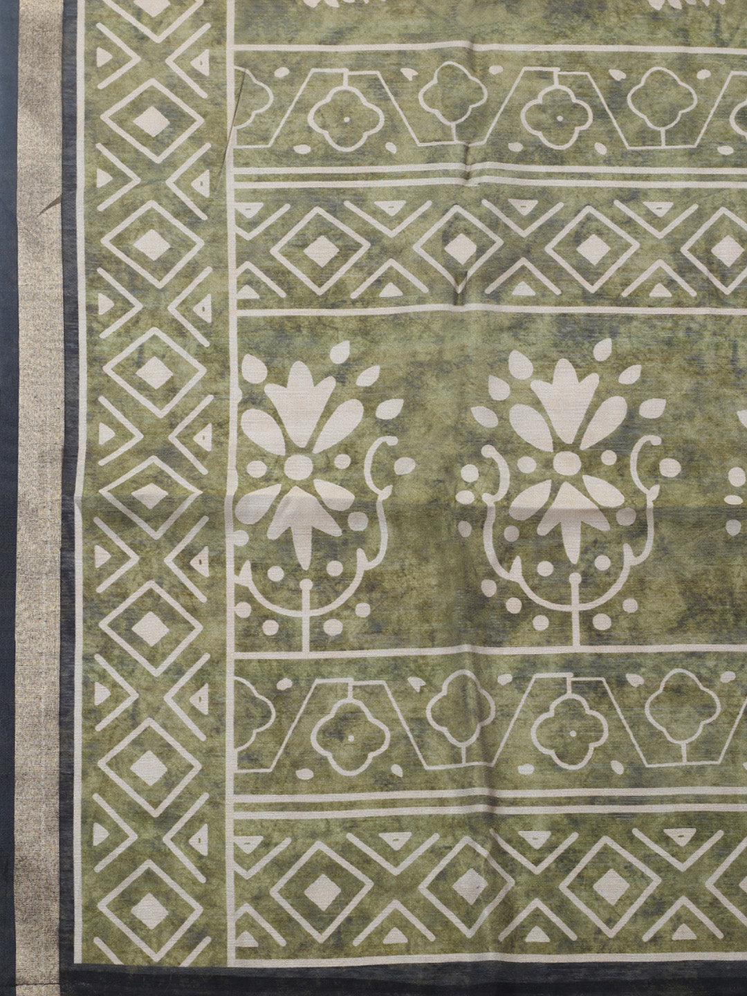 Printed Chanderi Unstitched Suit With Pant &amp; Dupatta