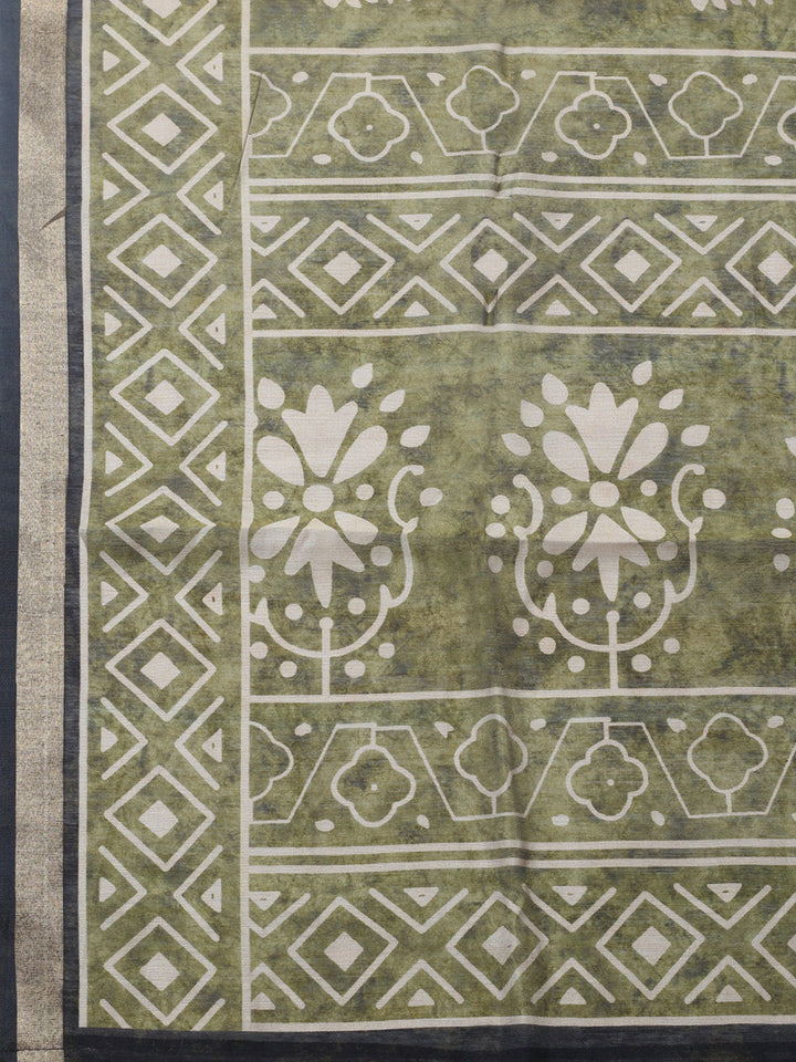 Printed Chanderi Unstitched Suit With Pant &amp; Dupatta