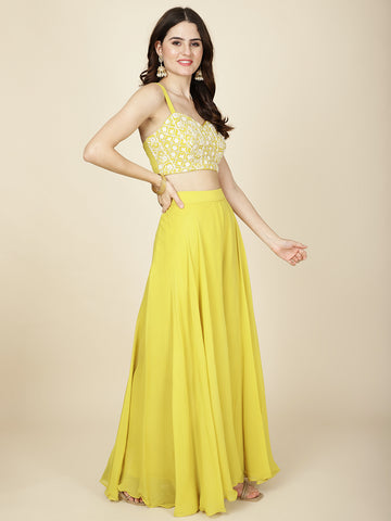 Resham Embroidered Georgette Crop Top With Sharara & Shrug