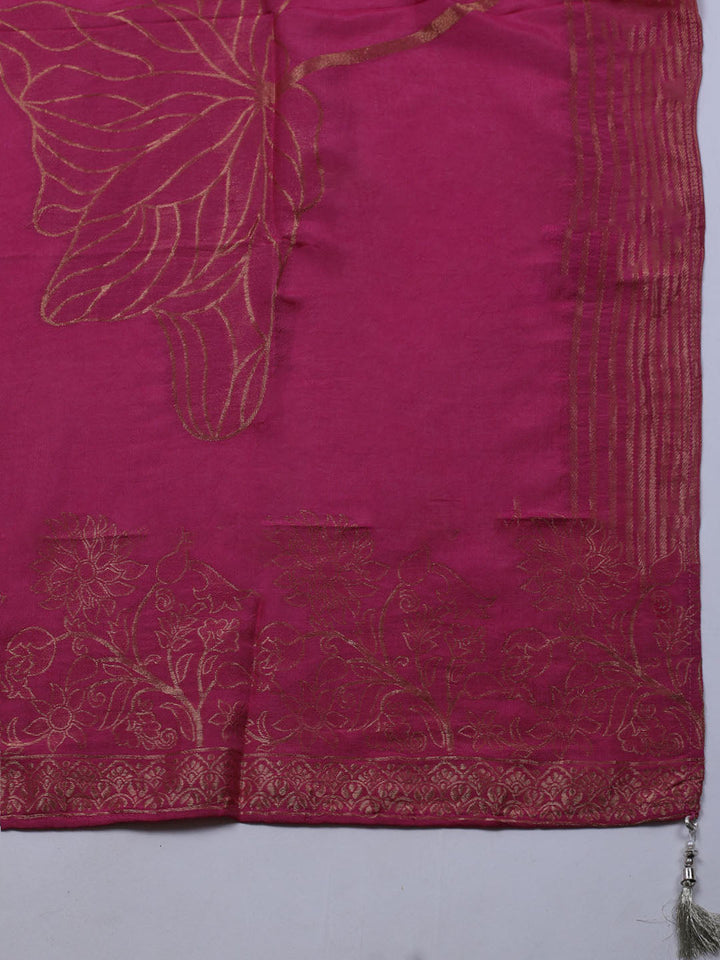 Neck Embroidered Chanderi Unstitched Suit With Dupatta