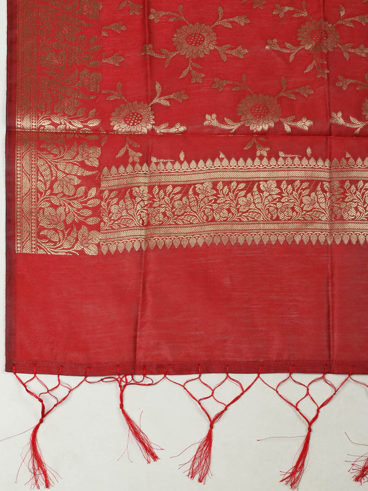 Woven Design Chanderi Unstitched Suit With Pant &amp; Dupatta