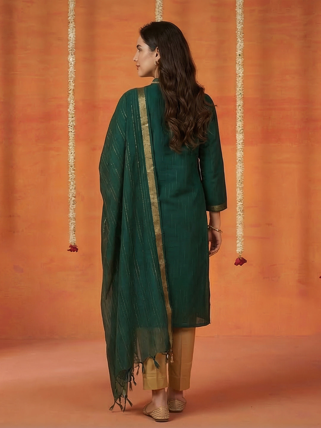 Printed Cotton Blend Kurta With Pant &amp; Dupatta