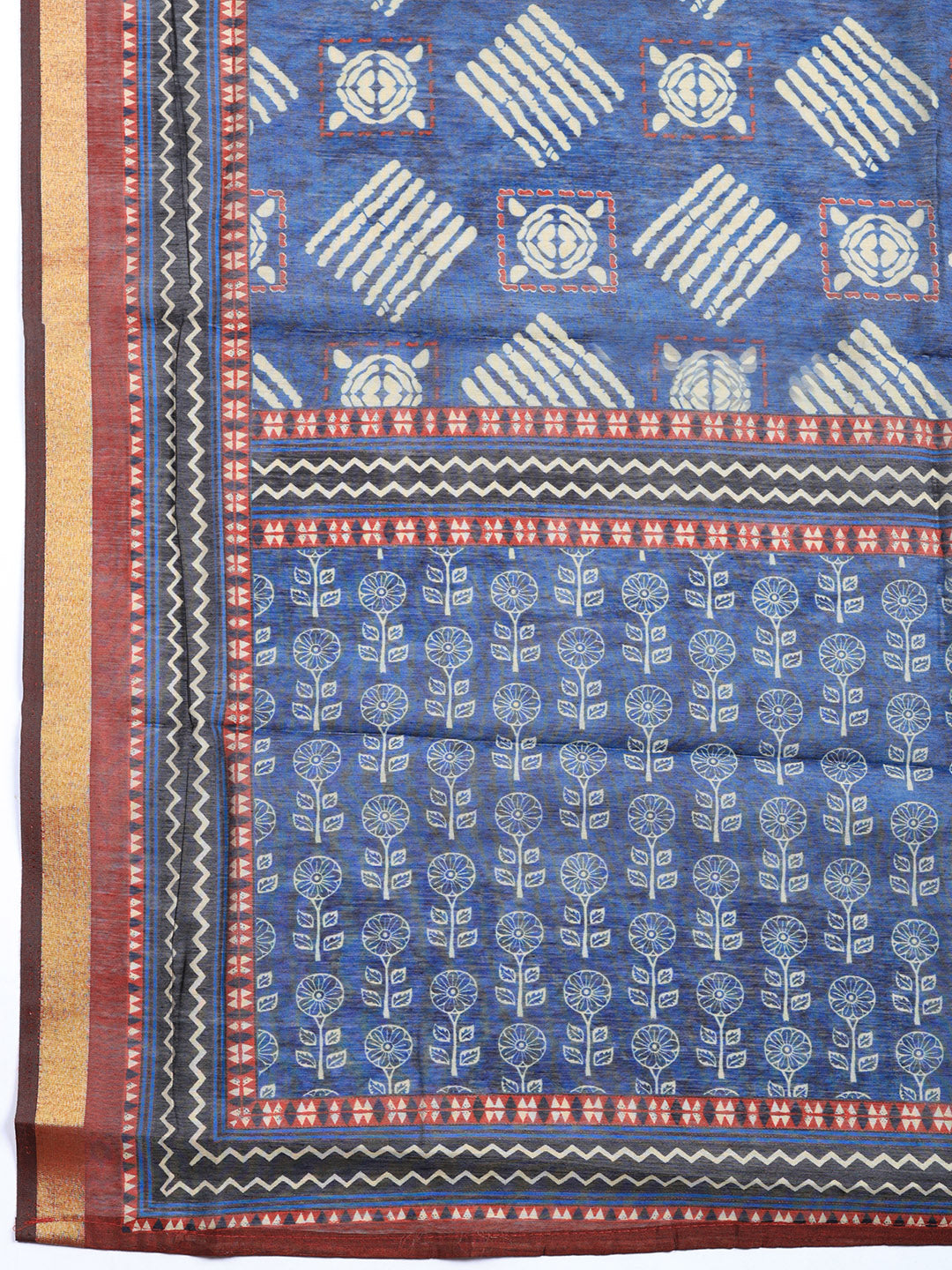 Printed Cotton Blend Unstitched Suit With Pant &amp; Dupatta