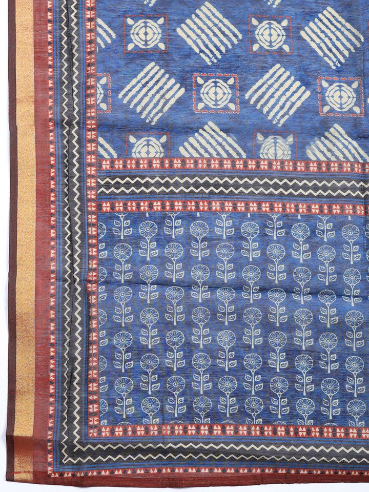 Printed Cotton Blend Unstitched Suit With Pant &amp; Dupatta