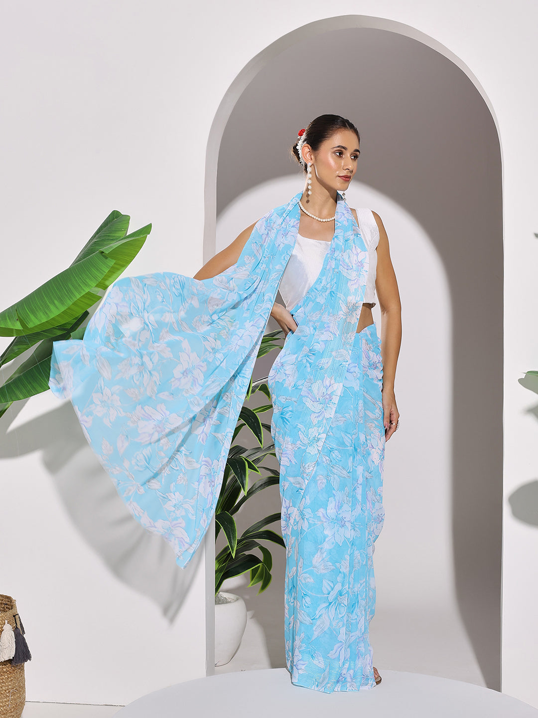 Floral Printed Georgette Saree