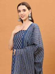 Printed Cotton Blend Unstitched Suit With Dupatta