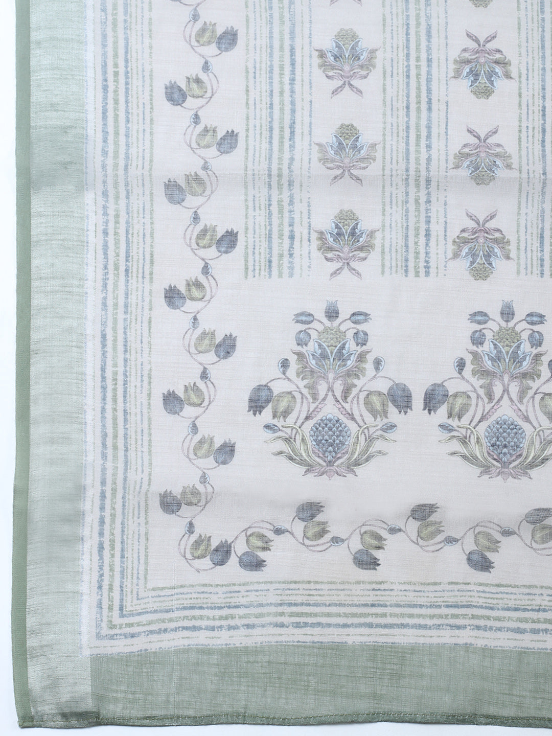 Printed Linen Blend Unstitched Suit With Pant &amp; Dupatta