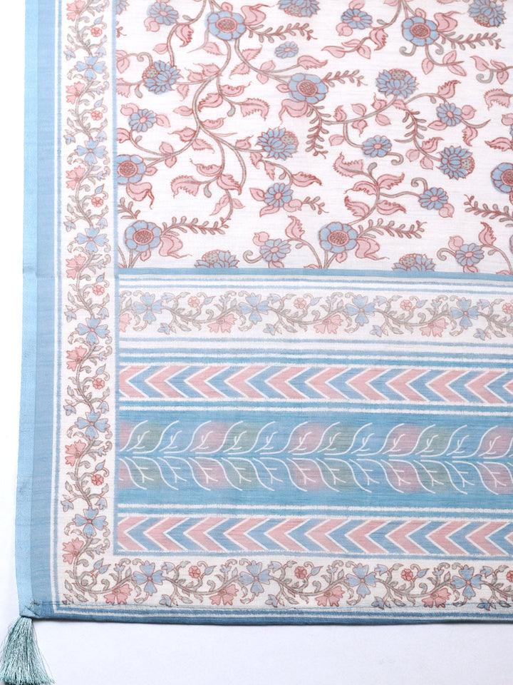 Embroidered Cotton Blend Unstitched Suit With Pant &amp; Dupatta