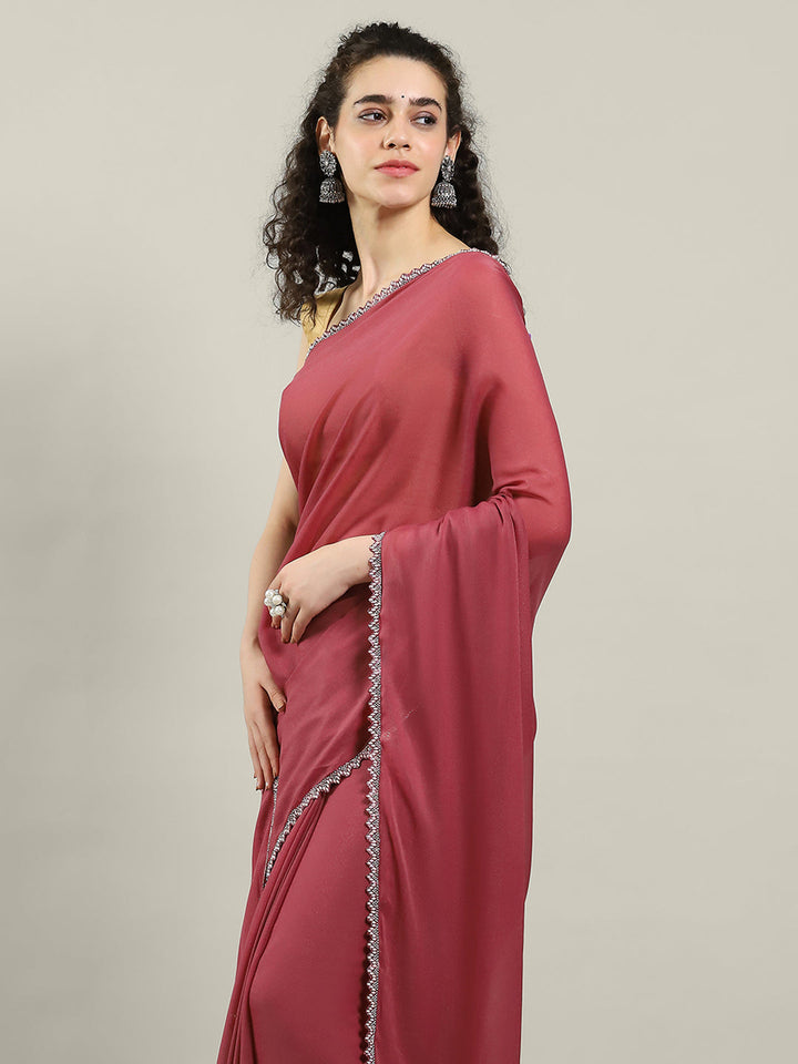 Plain Lace Border Georgette Saree