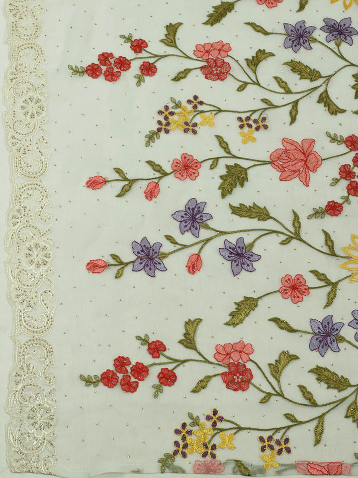 Embellished Organza Unstitched Suit With Pant &amp; Dupatta