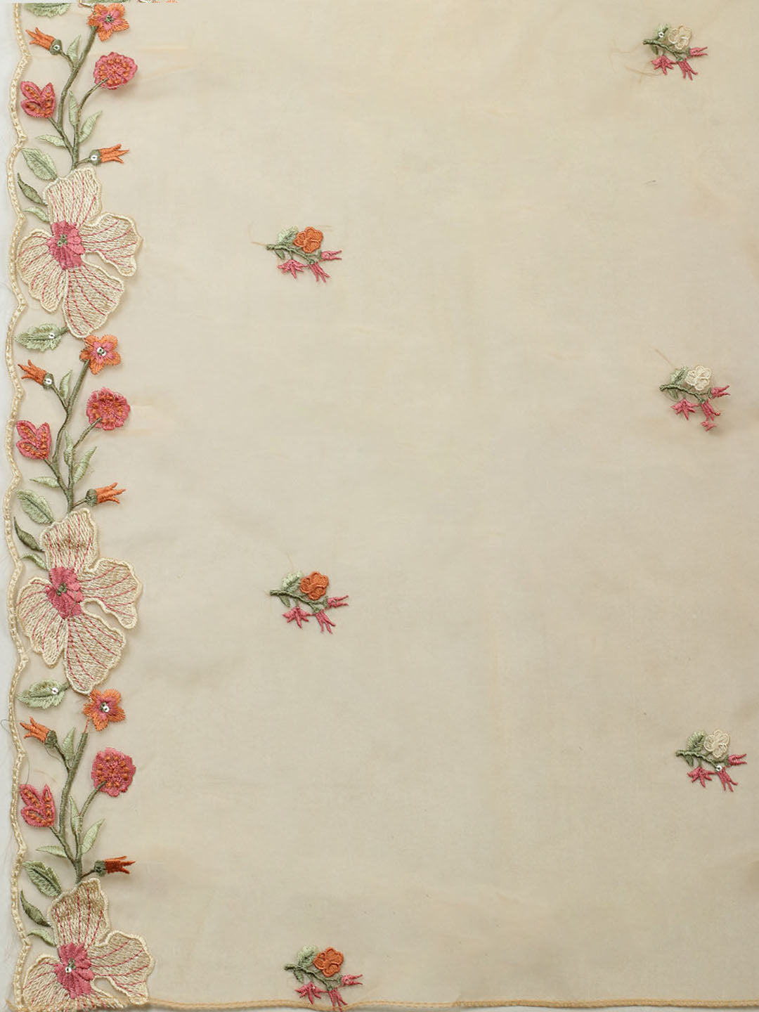 Embroidered Chanderi Unstitched Suit With Pant &amp; Dupatta