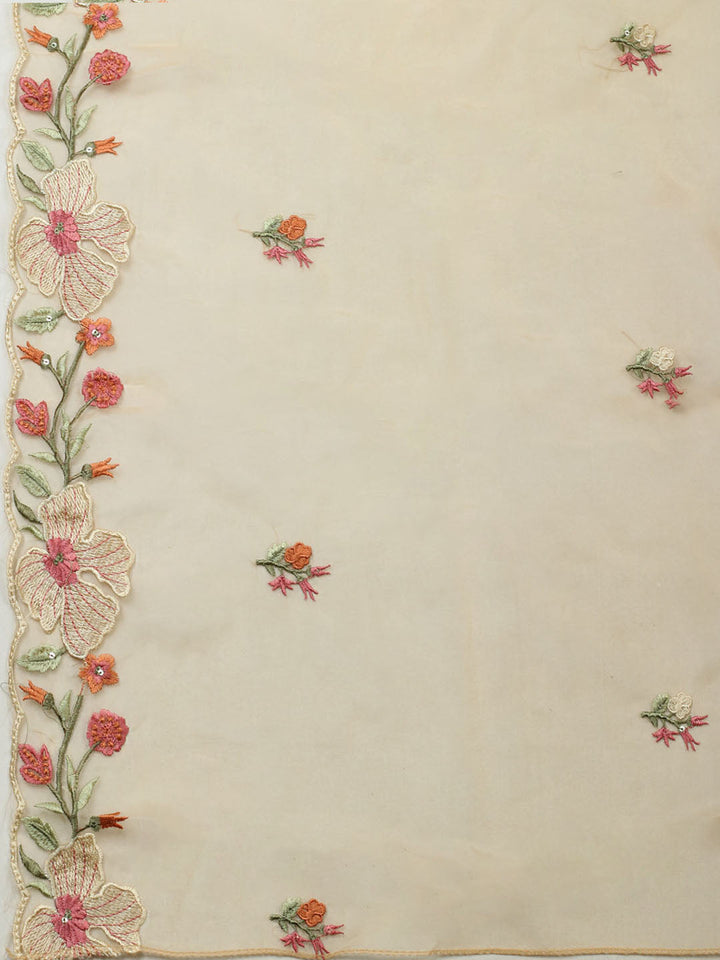 Embroidered Chanderi Unstitched Suit With Pant &amp; Dupatta