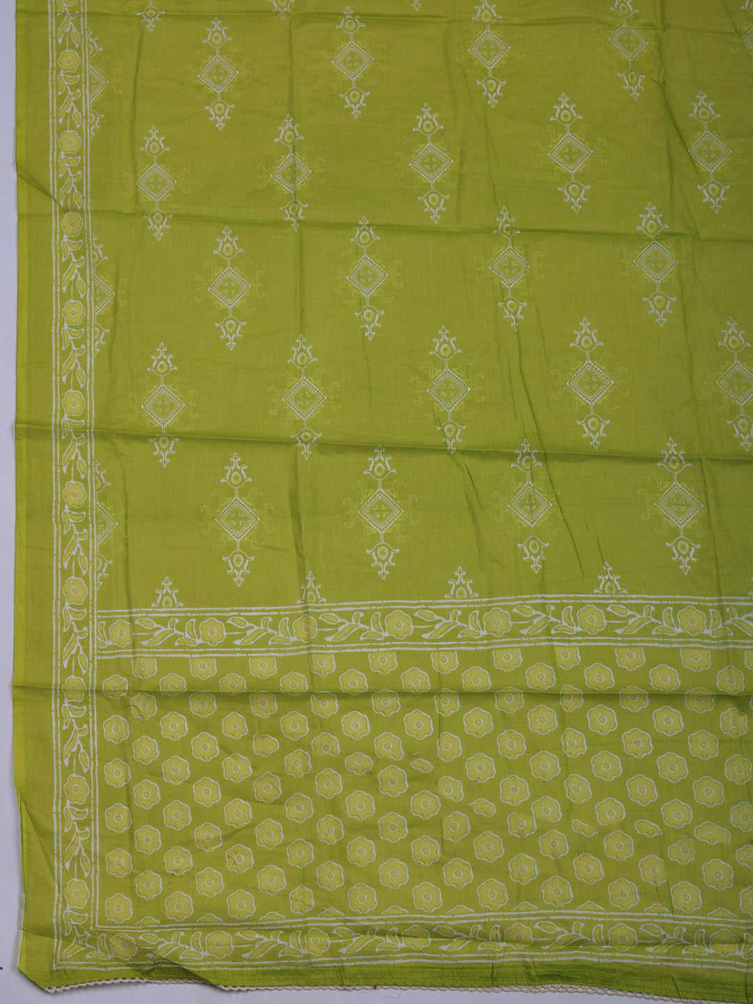 Printed Cotton Blend Unstitched Suit With Pant &amp; Dupatta