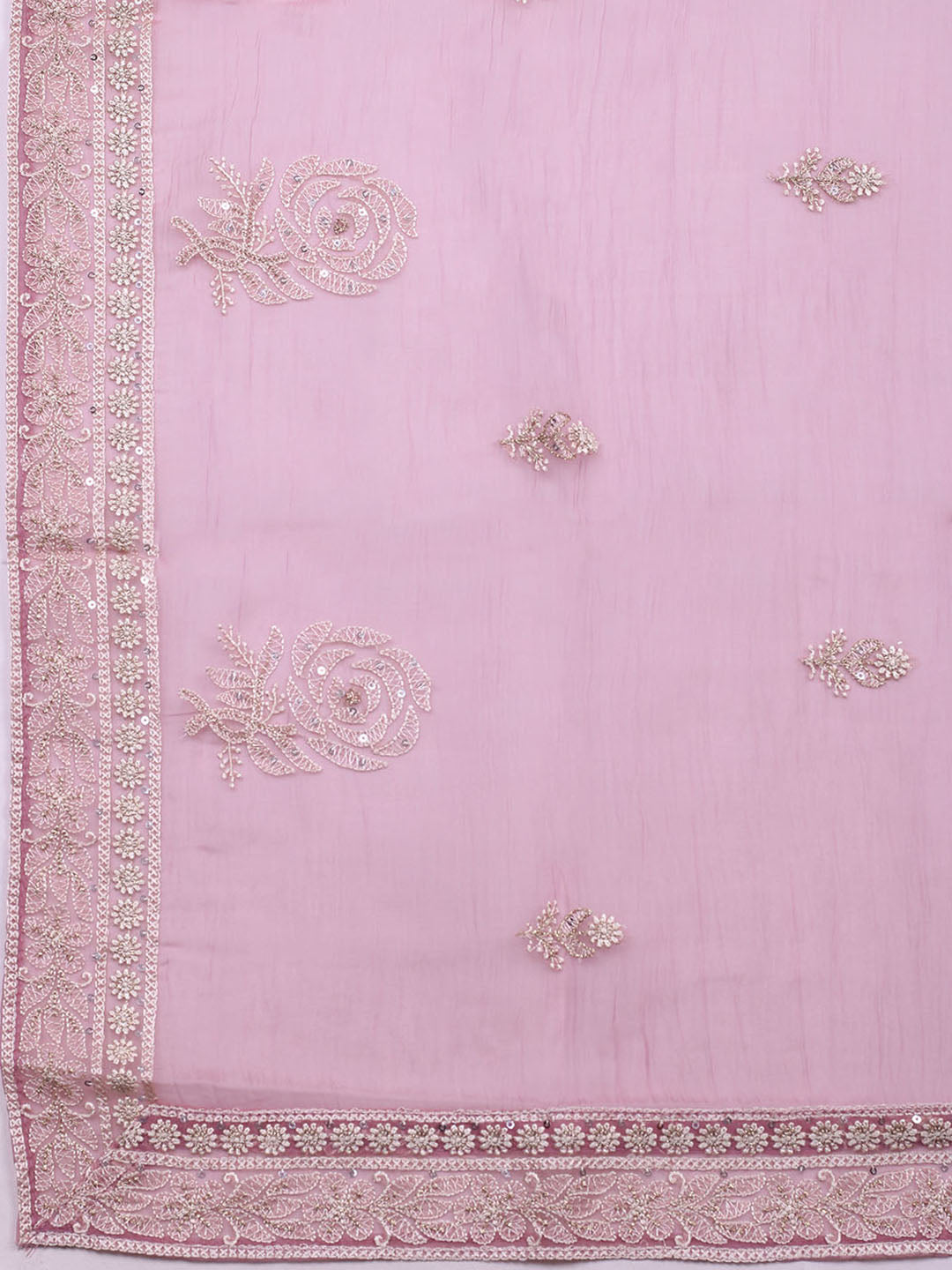 Embroidered Organza Unstitched Suit With Pant &amp; Dupatta