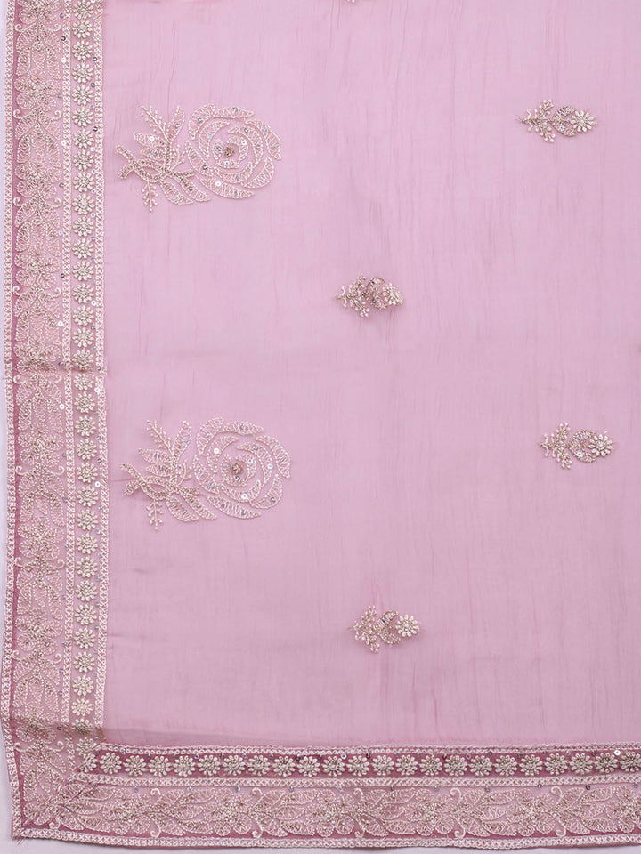 Embroidered Organza Unstitched Suit With Pant &amp; Dupatta