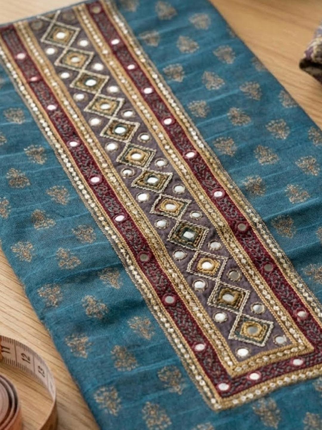 Embroidered Art Silk Unstitched Suit With Pant &amp; Dupatta
