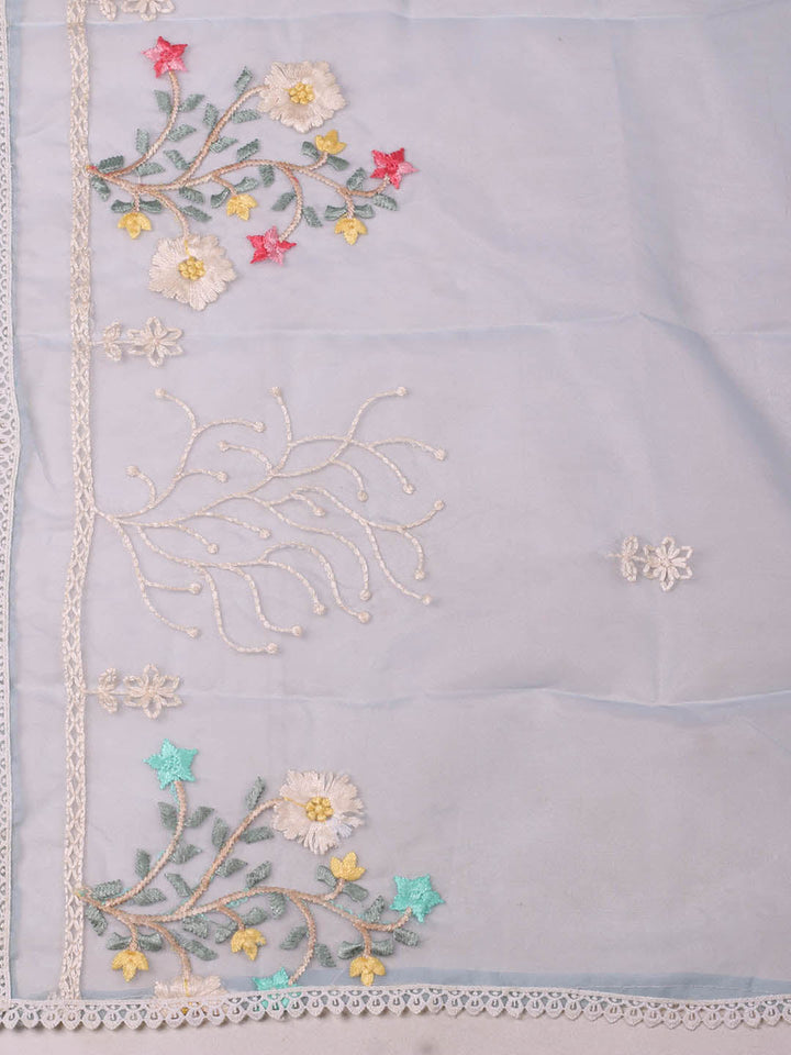 Embroidered Chanderi Unstitched Suit With Pant &amp; Dupatta