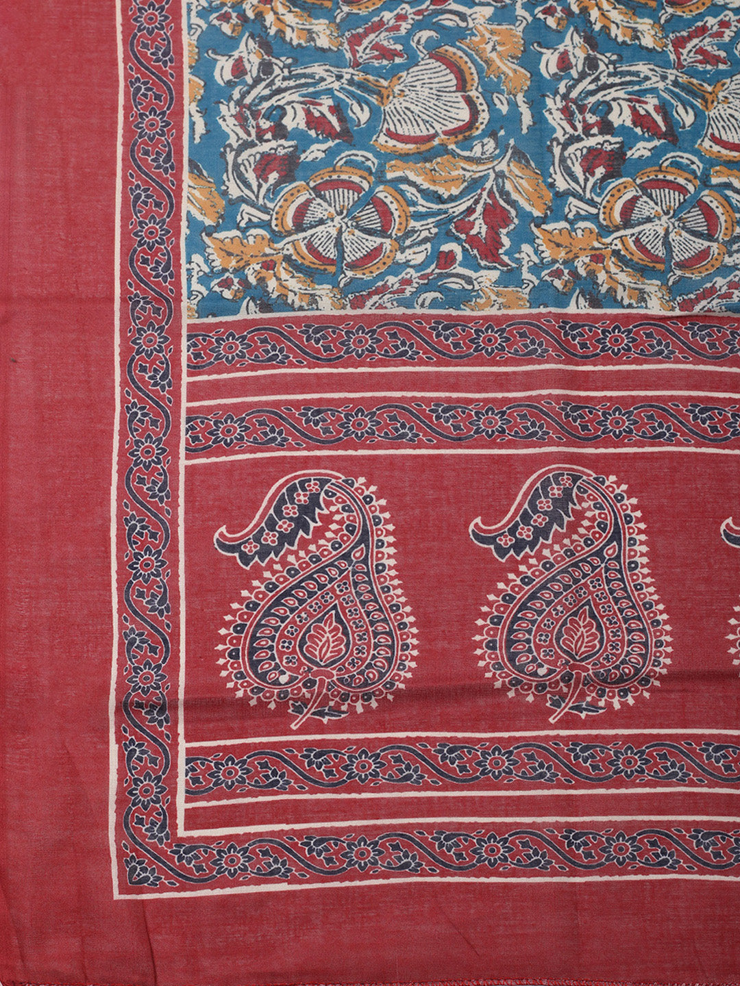 Printed Cotton Blend Unstitched Suit With Pant &amp; Dupatta