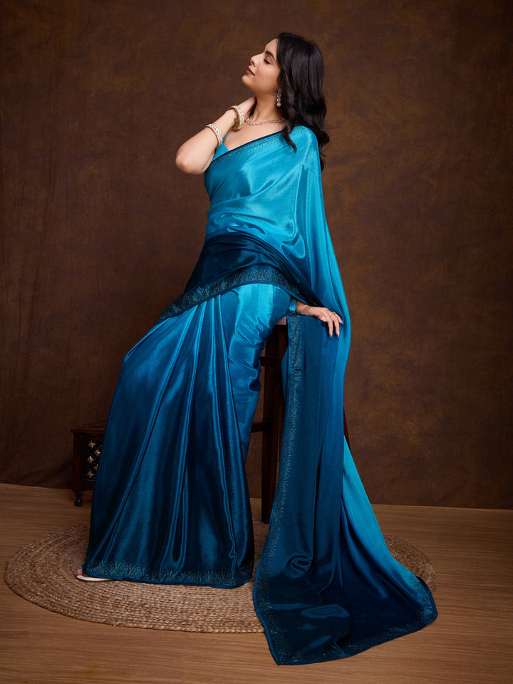 Embroidered Chinon Saree