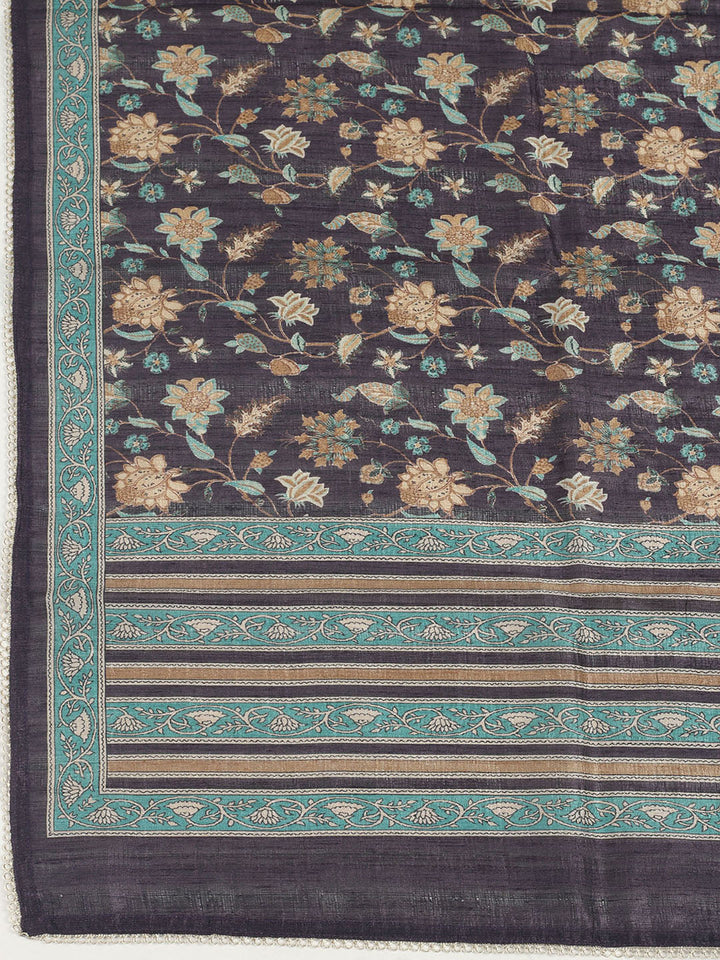 Embroidered Tussar Unstitched Suit With Dupatta