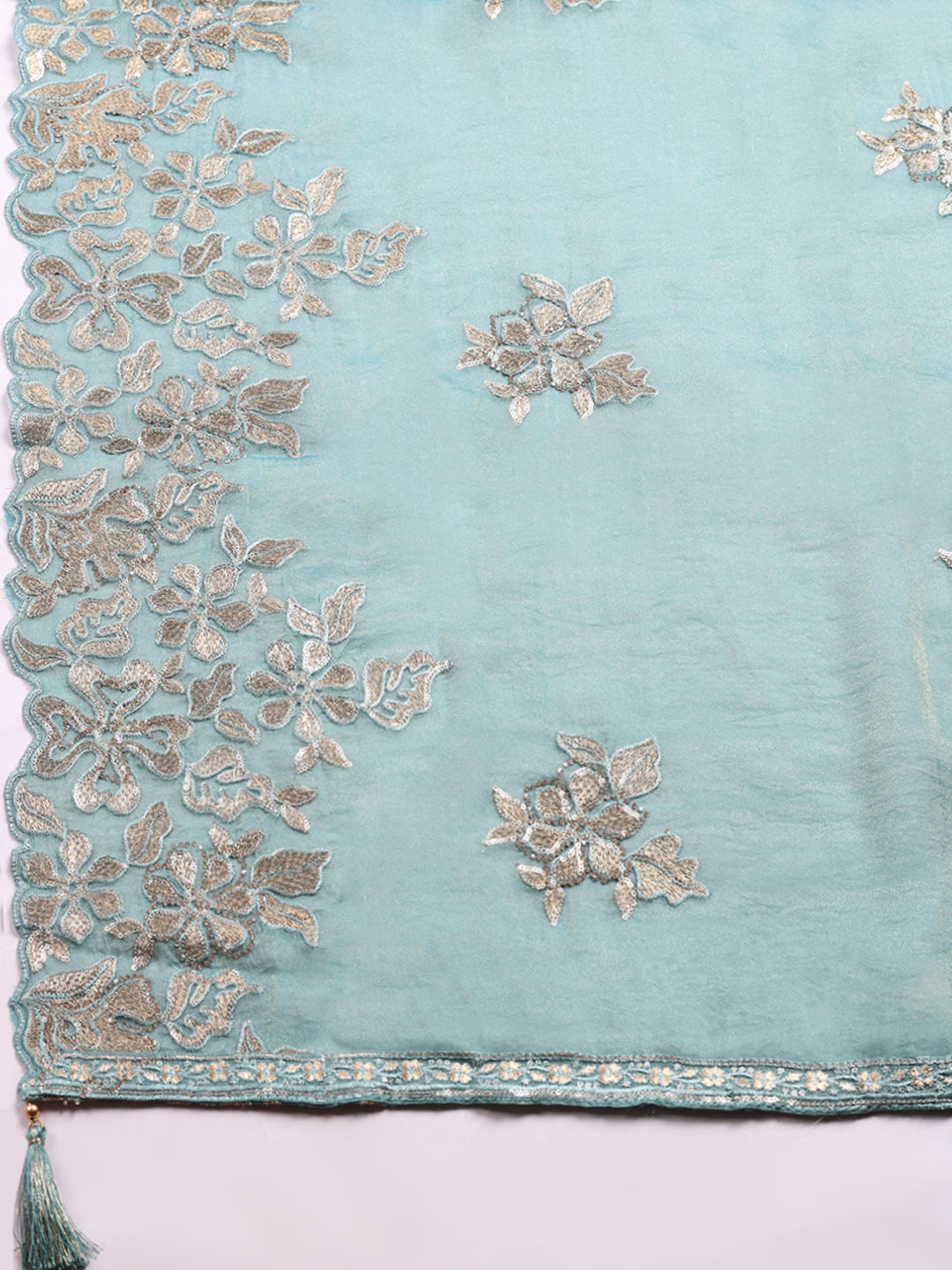 Embroidered Organza Unstitched Suit With Pant &amp; Dupatta