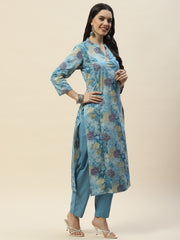 Floral Print Cotton Kurta With Pants