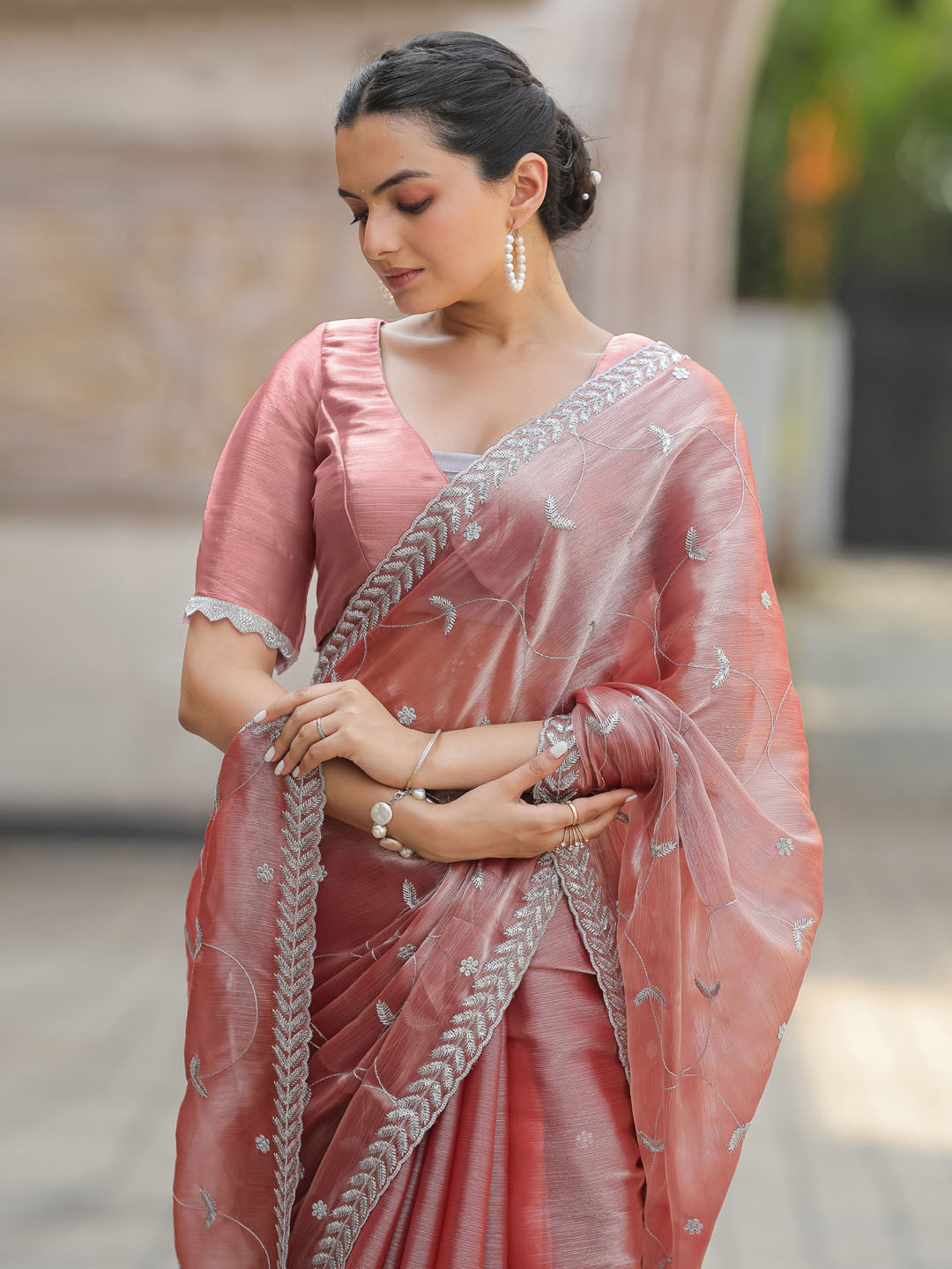 Sequence Embroidery Organza Saree