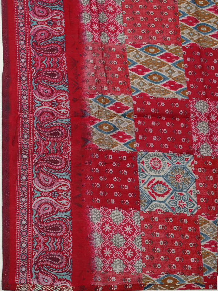 Embroidered Cotton Blend Unstitched Suit With Pant &amp; Dupatta
