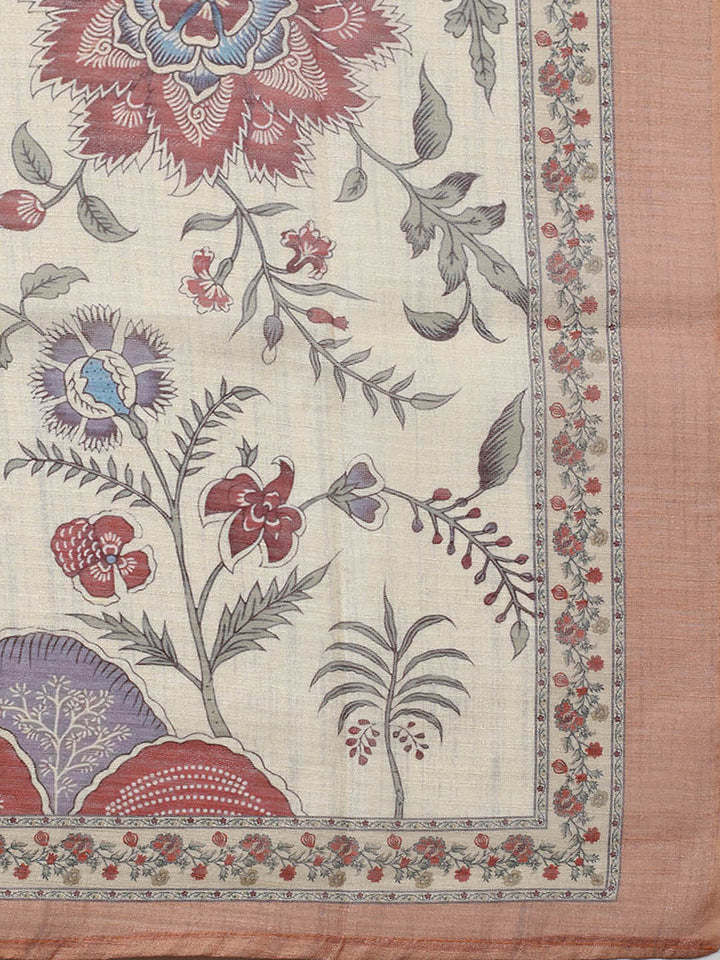 Embroidered Chanderi Unstitched Suit With Pant &amp; Dupatta