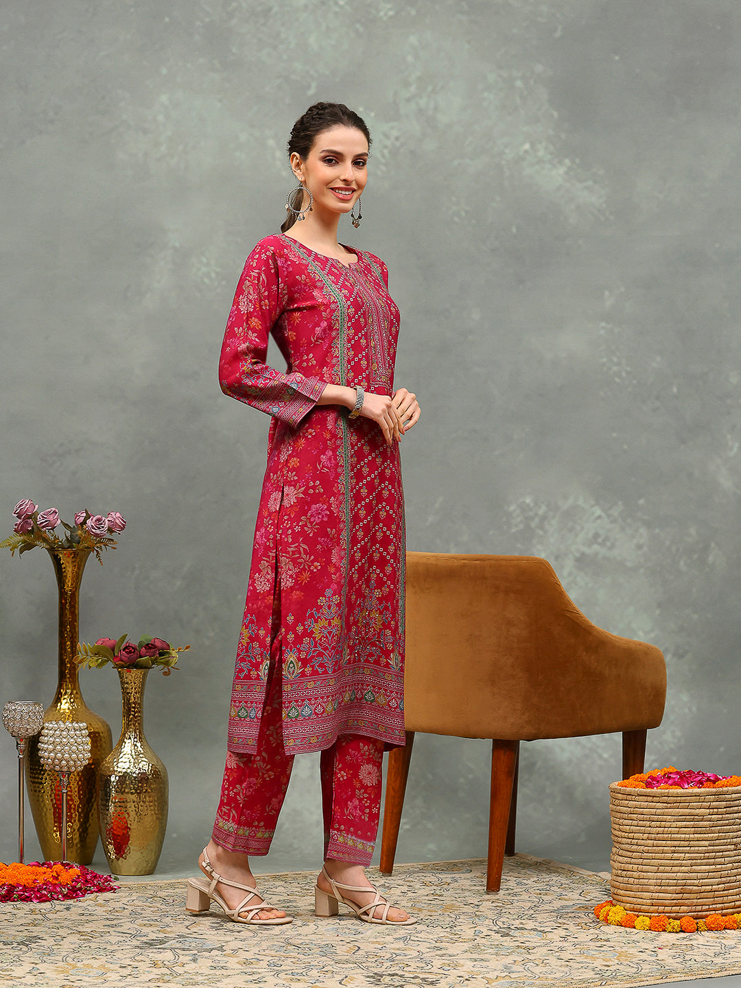 Printed Chanderi Kurta With Pant &amp; Dupatta