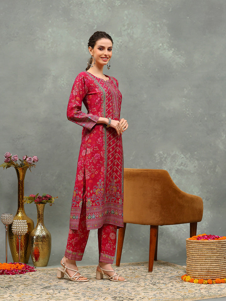Printed Chanderi Kurta With Pant &amp; Dupatta