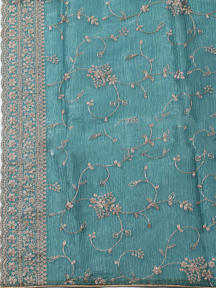 Woven Design Chanderi Unstitched Suit With Pant &amp; Dupatta
