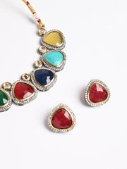 Multicolor Stone Necklace Set With Earrings