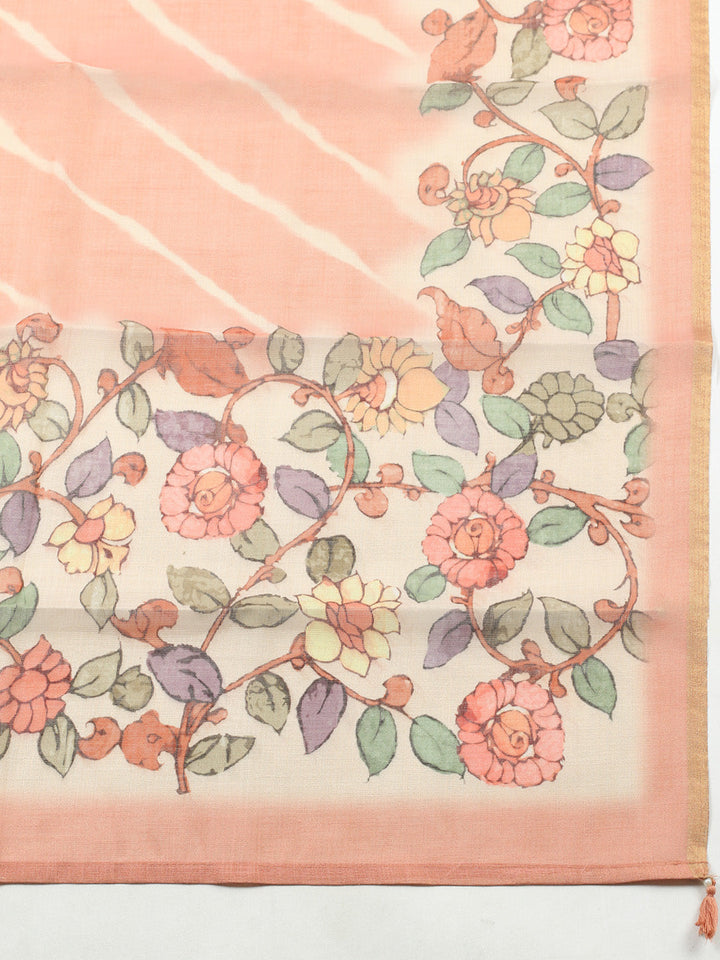 Printed Linen Blend Unstitched Suit With Pant &amp; Dupatta