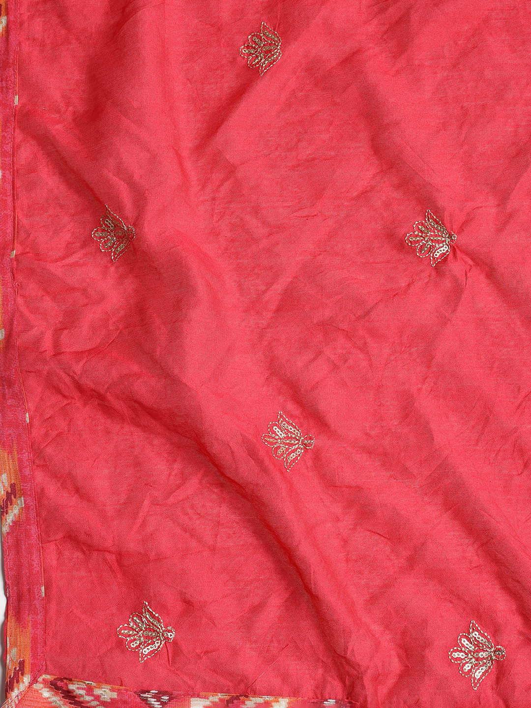 Gota Neck Cotton Blend Unstitched Suit With Dupatta