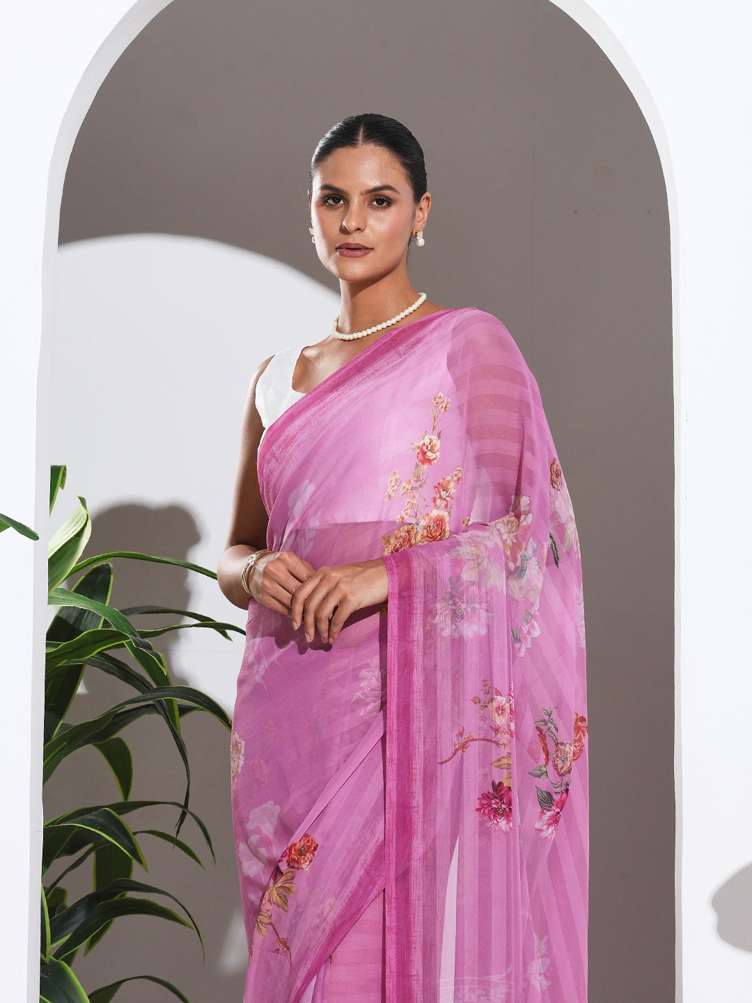 Floral Printed Crepe Saree