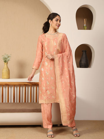 Woven Chanderi Unstitched Suit With Dupatta