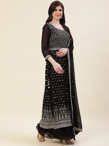 Zari Embroidered Booti Georgette Kurta With Palazzo & Dupatta