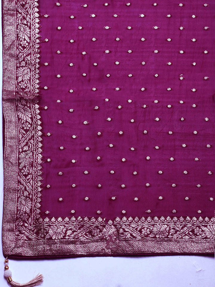 Embroidered Chanderi Unstitched Suit With Pant &amp; Dupatta